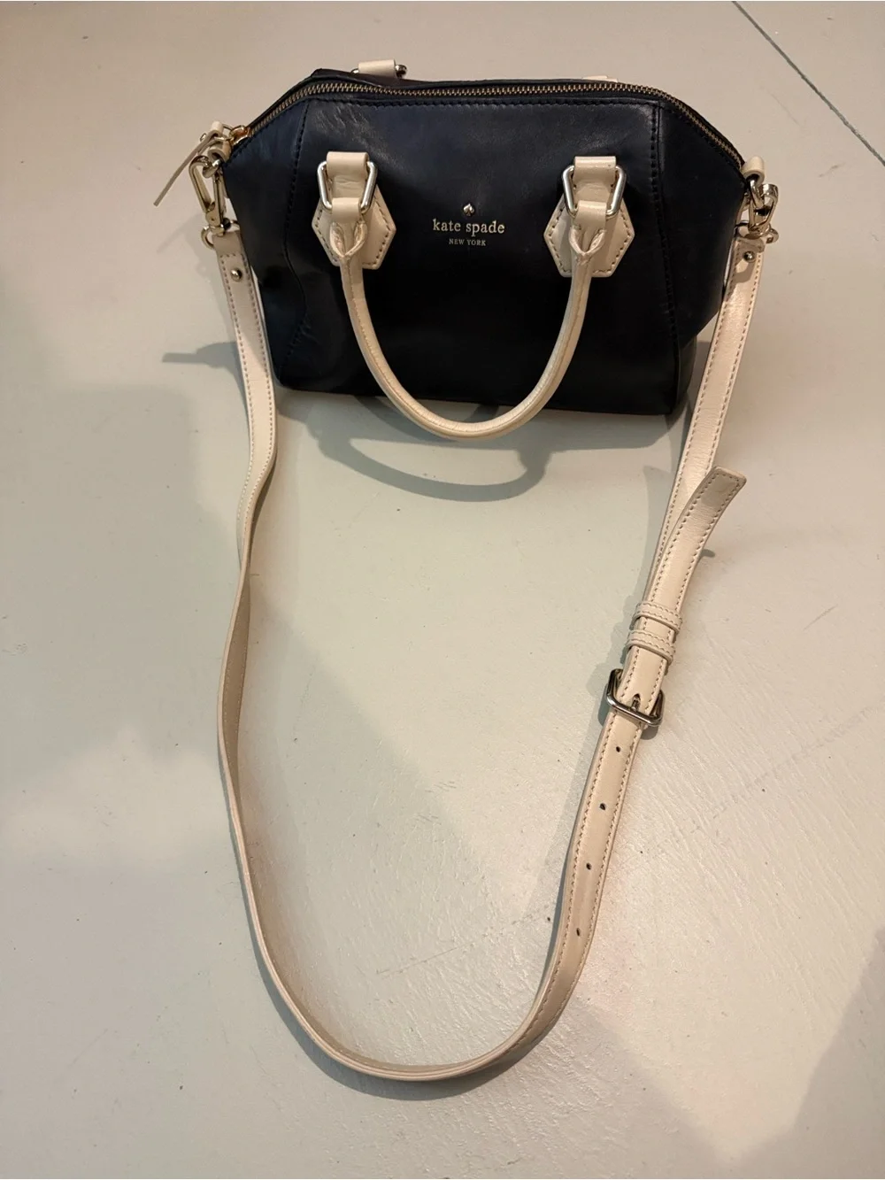 Kate Spade Black Catherine Street Pippa Satchel with Cream Handles